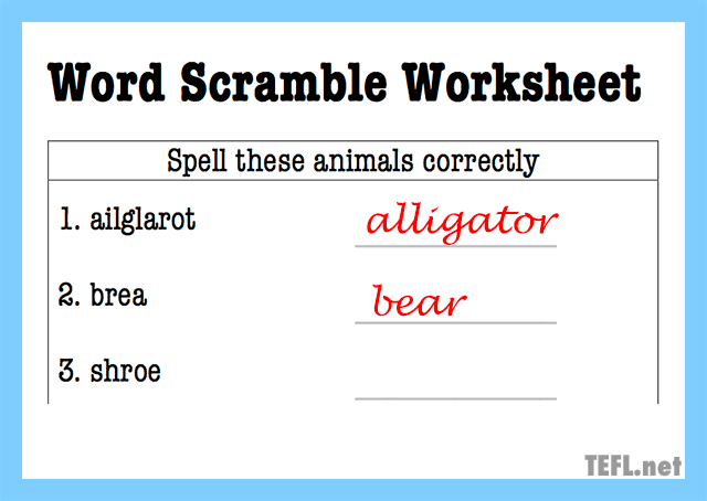 word scramble worksheet concept